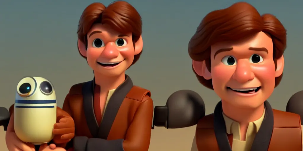 Prompt: a wholesome animation key shot of a han solo pixar and disney animation sharp render 3 d animated, cinematic lighting