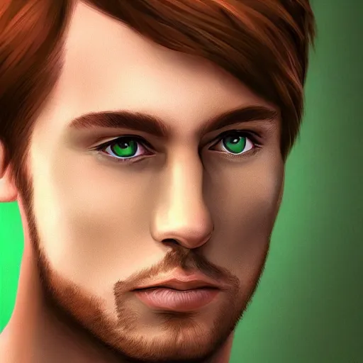 Image similar to professional digital art of a man with natural reddish - brown hair and green eyes, popular, high quality, highly detailed, hd, 4 k