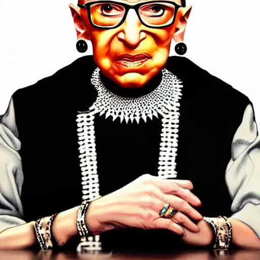 Prompt: Ruth Bader Ginsburg as a gangsta rapper