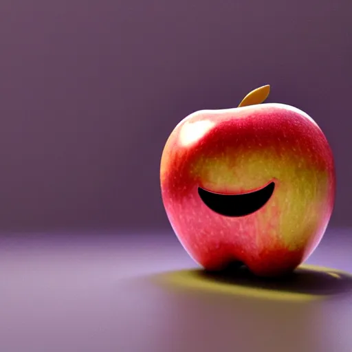 Image similar to apple with a mouth, hyperrealism, lens flare, bloom, 8 k