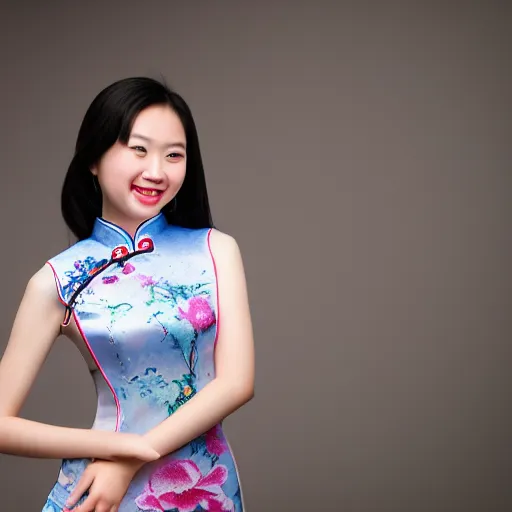 Prompt: girl in cheongsam with a great curve，photography, 4k, smile