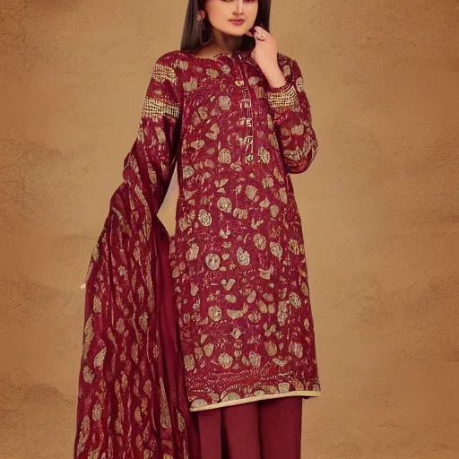 Prompt: kashmiri paisley design in maroon and beige colors n -9