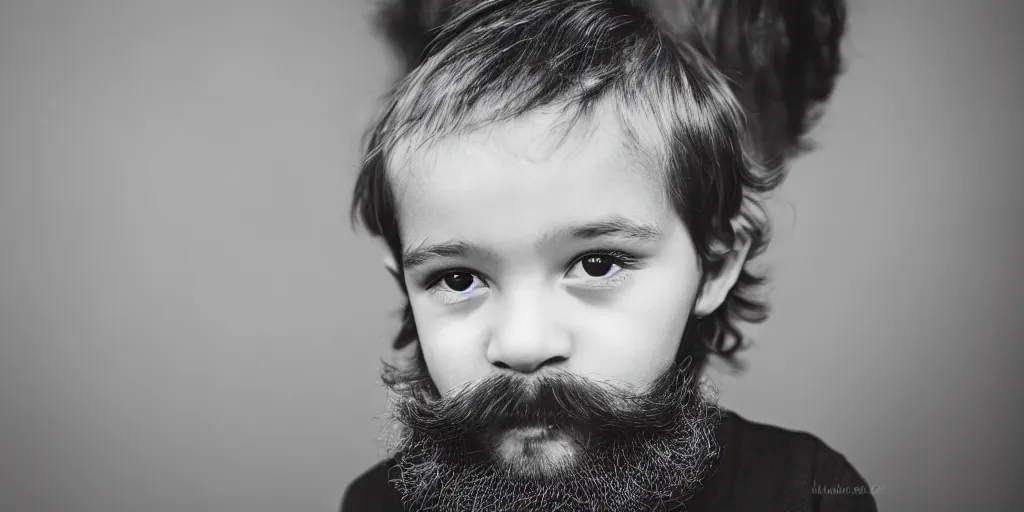Prompt: little kid with long beautiful mustache, 5 0 mm, beard oil