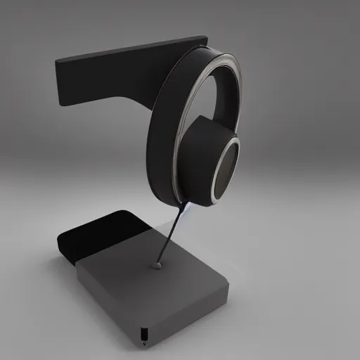 Image similar to headphone stand, futuristic, techno, cyberpunk, product design, 3 d render, concept, fun, swag