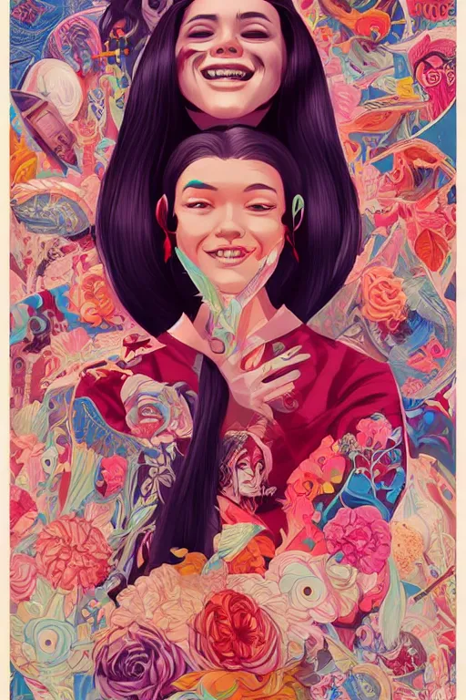 Image similar to a woman smiling cute, Tristan Eaton, victo ngai, artgerm, RHADS, ross draws