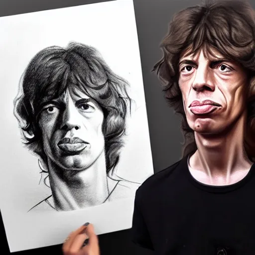 Prompt: rough sketch charcoal portrait of young mick jagger, angled with thick grainy straight strokes around, trending on instagram