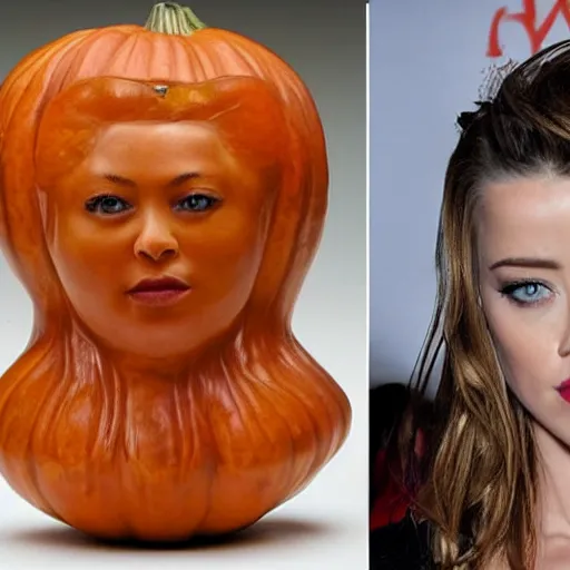 Image similar to a [ gourd ] carved shaped to look like ( amber heard ) face hybrid intercross