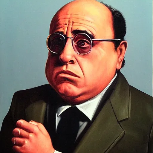 Image similar to Danny Devito as Don Corleone by Raphael, Hopper, and Rene Magritte. detailed, romantic, enchanting, trending on artstation.