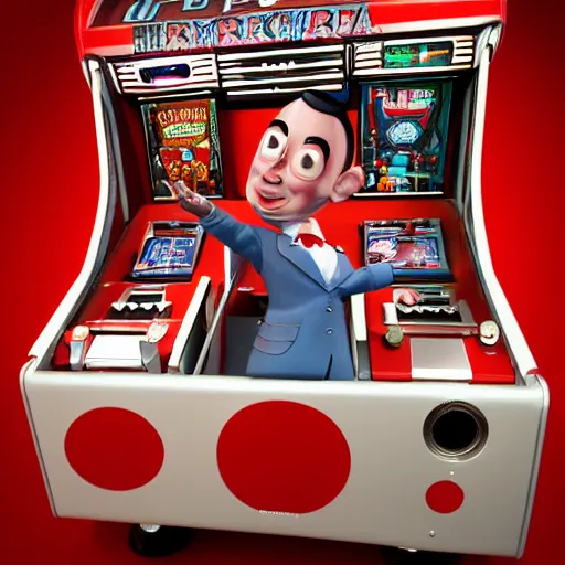 Image similar to pee wee herman pinball machine, style of bally's pinball, style of stern pinball, 3 d render, octane render, digital art