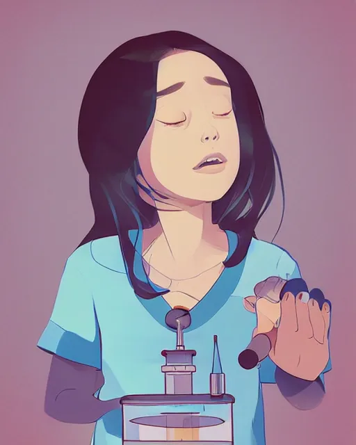 Image similar to a little girl is doing a science experiment. clean cel shaded vector art. minimalist illustration art by lois van baarle, artgerm, helen huang, by makoto shinkai and ilya kuvshinov, rossdraws