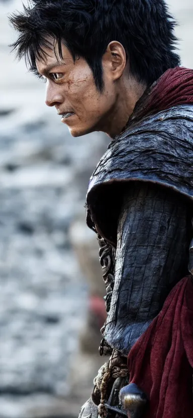 Prompt: photo of luffy in game of thrones, side shot, by shunji dodo, 8 k resolution, high quality