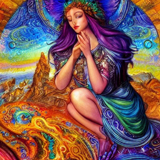 Image similar to goddess checking her phone, by josephine wall, trending on artstation, amanda sage