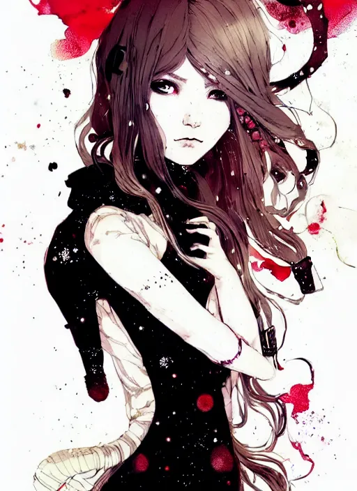 Prompt: highly detailed portrait of a hopeful pretty astronaut lady with a wavy blonde hair, by dustin nguyen, akihiko yoshida, greg tocchini, greg rutkowski, by kaethe butcher, 4 k resolution, nier : automata inspired, bravely default inspired, vibrant but dreary but upflifting red, black and white color scheme!!! ( ( space nebula background ) )