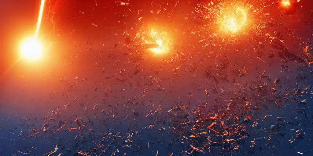 Image similar to shot from a distance of 2 5 0 million miles. a highly accurate depiction of earth slowly broken open, exploding, and pieces are floating apart. the earth is being held by the claws of unbelievably huge space florida crab descendants. dramatic lighting, highly coherent, highly detailed, epic, digital art, valerian, silent running, fifth element, octane 3 d render.