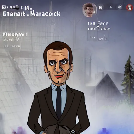 Image similar to screenshot of emmanuel macron as a villain in dead by daylight