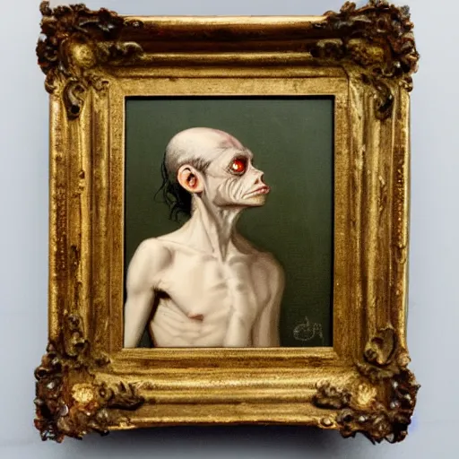 Image similar to a rococo oil painting of gollum