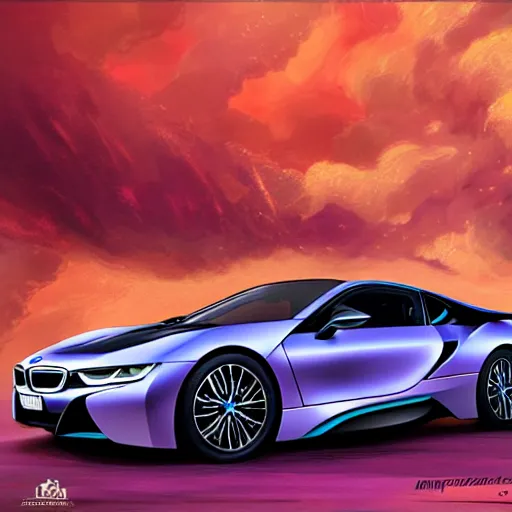 Image similar to bmw i 8 colorful, fantasy, intricate, highly detailed, digital painting, hq, trending on artstation, illustration, style of stanley artgerm and greg rutkowski and dan mumford