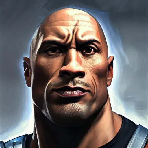 Image similar to greg manchess portrait painting of fierce partially armored foundation aka dwayne the rock johnson from fortnite as overwatch character, medium shot, asymmetrical, profile picture, organic painting, sunny day, matte painting, bold shapes, hard edges, street art, trending on artstation, by huang guangjian, gil elvgren, ruan jia, greg rutkowski, gaston bussiere