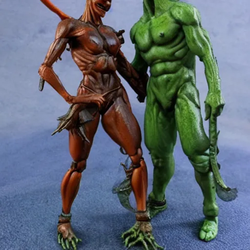 Image similar to 80mm resin detailed miniature of a Alien with a Human Female Warrior, Product Introduction Photos