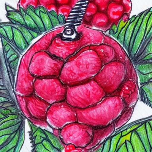 Image similar to professional ink pen sketch of a close-up raspberry