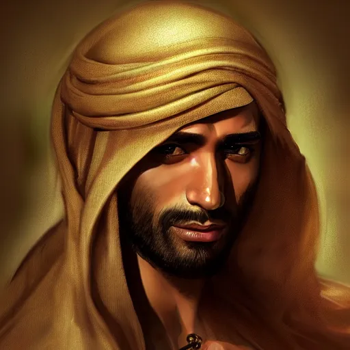 Prompt: Arabian man, high resolution fantasy concept art, realistic, intricate details, soft lighting