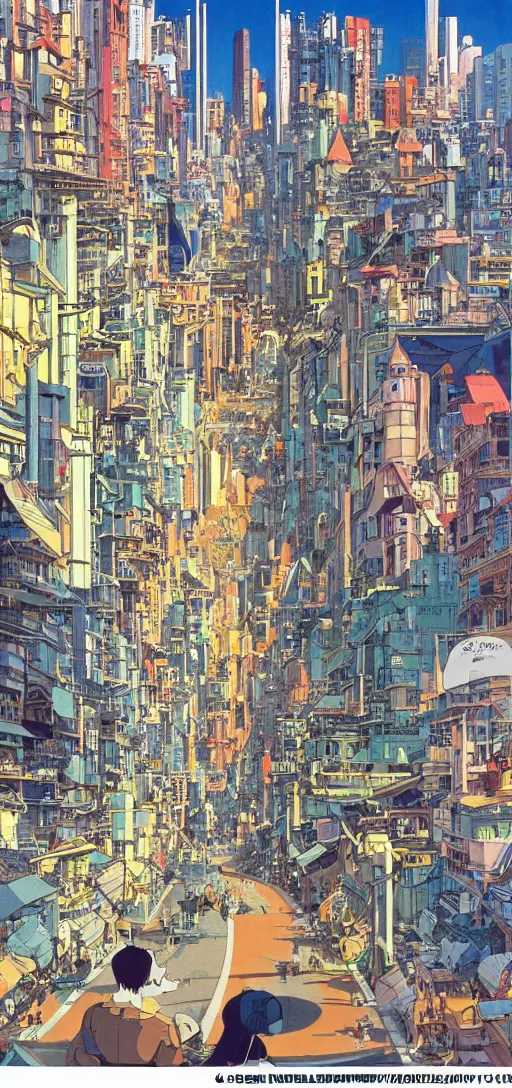 Image similar to downtown Solarpunk utopia, open city, clean streets, sharp and clear colors, optimistic, by studio ghibli and robert mccall