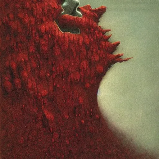 Image similar to vampire kisses man by Beksinski