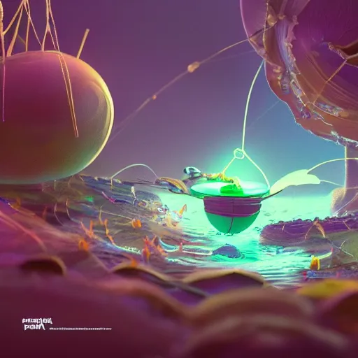 Prompt: tiny wooden spaceship, floating, rbc, radiolaria, protophyta, micro - organisms, center frame, symmetric, rim light, marine microbiology, bioluminescence, electric, soft, concept art, intricate details, highly detailed, colorful, photorealistic, disney pixar, octane render, iridescent, anime, 8 k