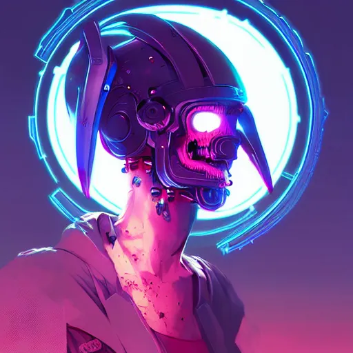 Image similar to a cyberpunk ram skull, by guweiz and wlop and ilya kuvshinov and artgerm and josan gonzalez, digital art