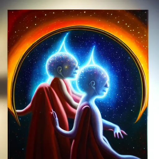 Image similar to facing the evil darkness galactic nebular astral realm sacred journey in oil painting, trending on artstation, award winning, emotional, highly detailed surrealist art