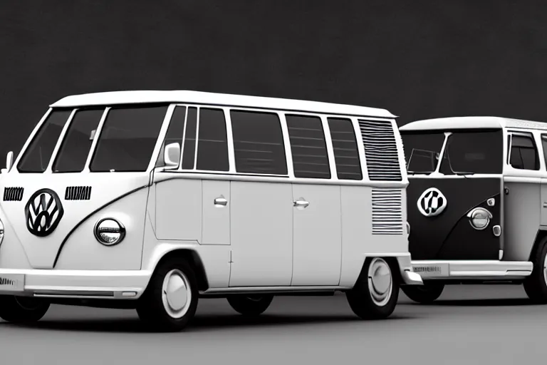 Prompt: bw 3 d render concept car of a van volkswagen and fiat multiplat, hyperrealism, detailed textures, photorealistic 3 d, ultra realistic, cinematic, intricate, cinematic light, unreal engine 8 k, octane render, unreal engine by david kostic and stanley lau and artgerm and philippe stark