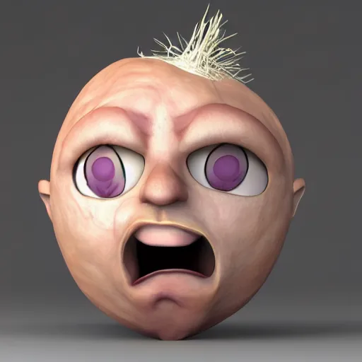 Image similar to man with onion face crying big drops visible tears 3 d render