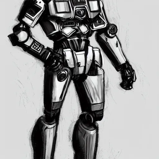 Prompt: Character design police man, Mecha humanoid, cyberpunk bomber jacket, concept art character, very high angle view, book cover, strong masculine features, sturdy body, command presence, royalty, smooth, sharp focus, organic, appealing, deep shadows, sketch line art for character design