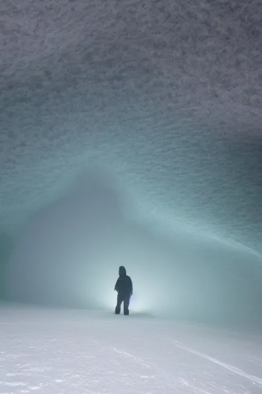 Prompt: brocken spectre, lost in the void, ice cave