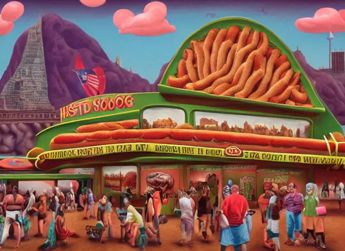 Prompt: snoop dogg inside a hot dog, lowbrow, matte painting, 3 - d highly detailed, in the style of mark ryden,