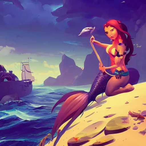 Image similar to painting mermaid treasure on sea of thieves game avatar hero smooth face median photoshop filter cutout vector, behance hd by jesper ejsing, by rhads, makoto shinkai and lois van baarle, ilya kuvshinov, rossdraws global illumination