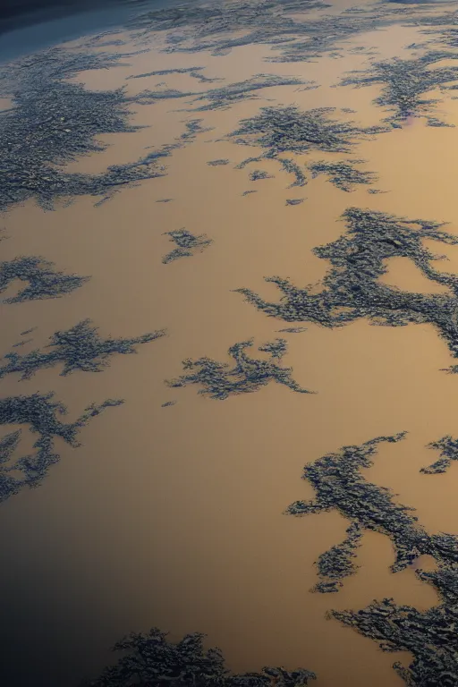 Prompt: aerial view of dense river delta and tsunami waves by hiroshi yoshida, roger deakins, turner, rothko, full height fluid simulation in houdini, distant mountain range, hyperrealism, moorland, matte painting, prometheus, trending on artstation, 8 k very hight detail, rendered in octane