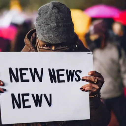 Image similar to a person holding a sign that says, news