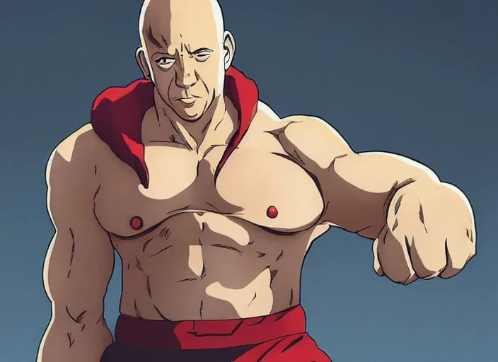 Image similar to vin diesel as saitama!!! punching a car, hyperrealism, trending on artstation