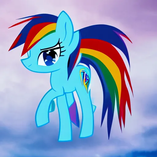 Image similar to Rainbow Dash, Equine Photography, Pegasus, Light-blue coat with rainbow mane and tail, realistic 4k