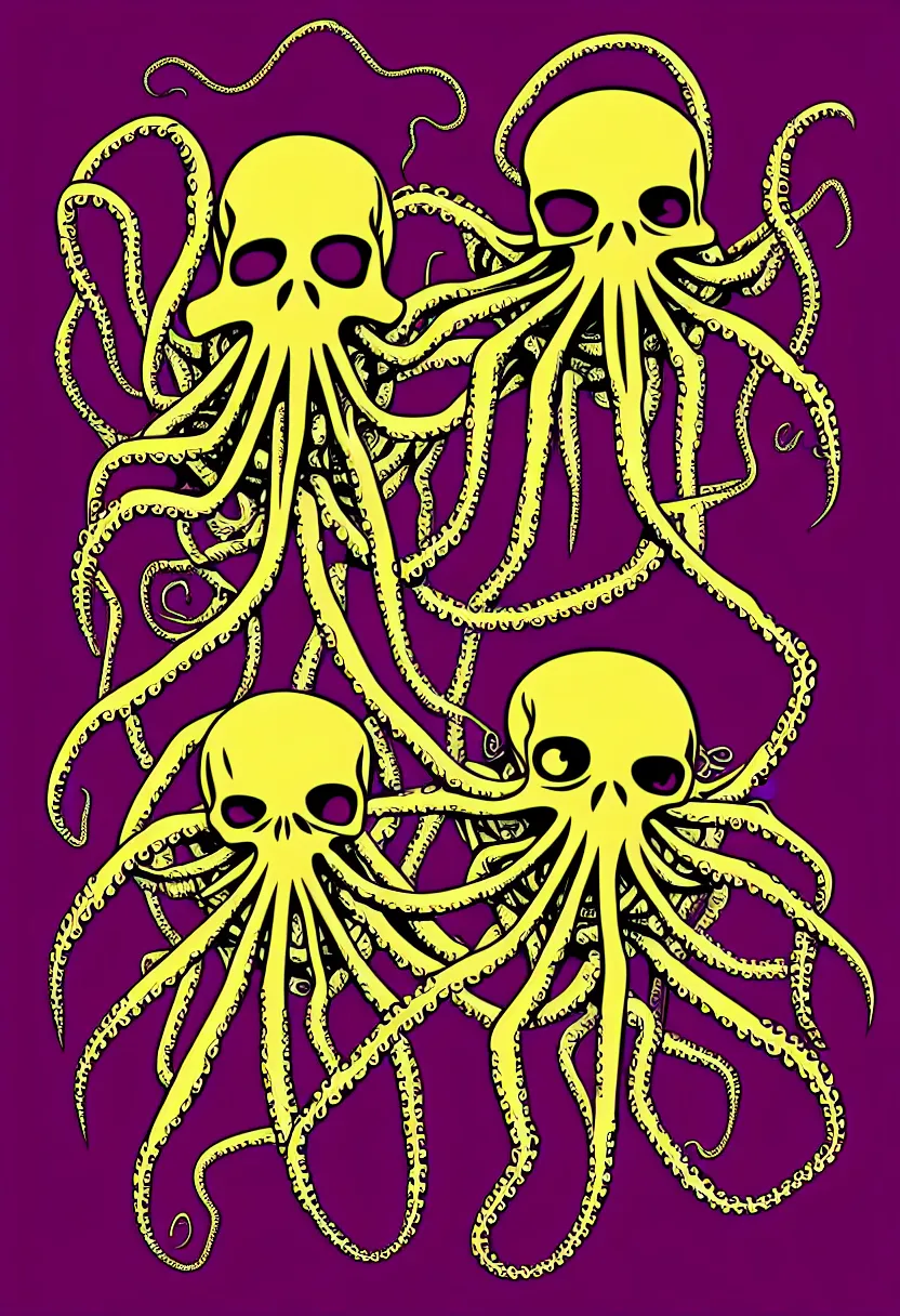 Image similar to fillmore concert poster, realistic symmetrical octopus skeleton, vector art, sticker design, 8k, highly detailed