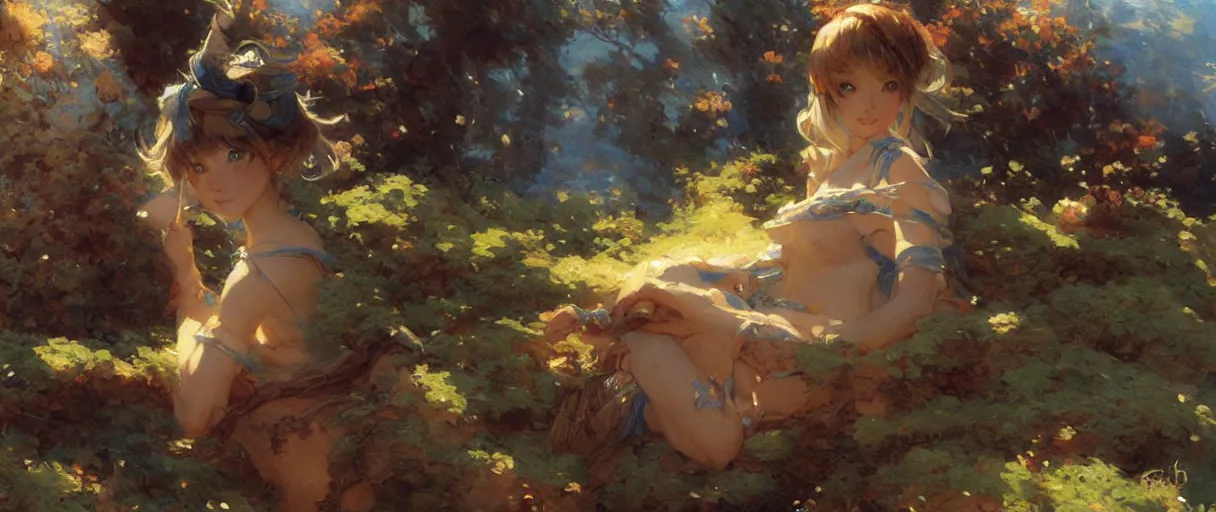 Prompt: cute anime landscape painting by gaston bussiere, craig mullins, j. c. leyendecker