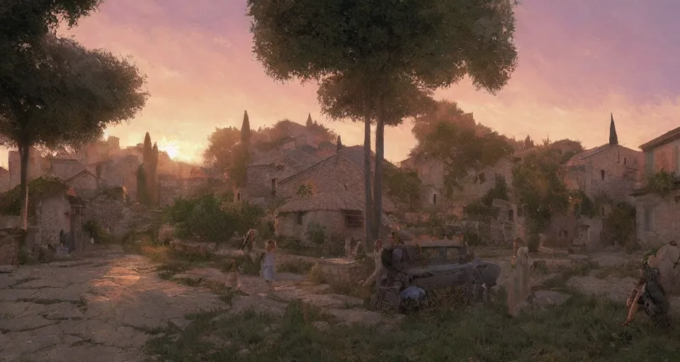 Prompt: craig mullins and ghibli digital art, village of lourmarin at sunset unreal engine, hyper realism, realistic shading, cinematic composition, realistic render, octane render, detailed textures, photorealistic, wide shot