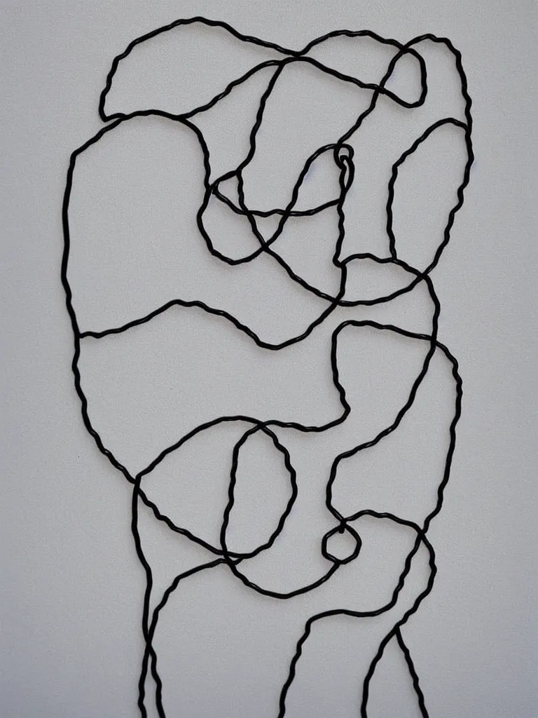 Prompt: simple and elegant wire art portraiture, influenced by egon schiele. minimalist artwork full of human emotional expression and personality, powerful gaze, dramatic.