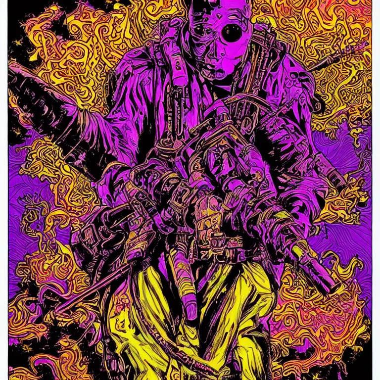 Prompt: beautiful colorful hyperrealist highly detailed psychedelic blacklight poster'zombie ghostbuster ', psychedelic art nouveau, beautiful high contrast colored wood engraving, moebius comic style, shocking detail trending on artstation 8 k