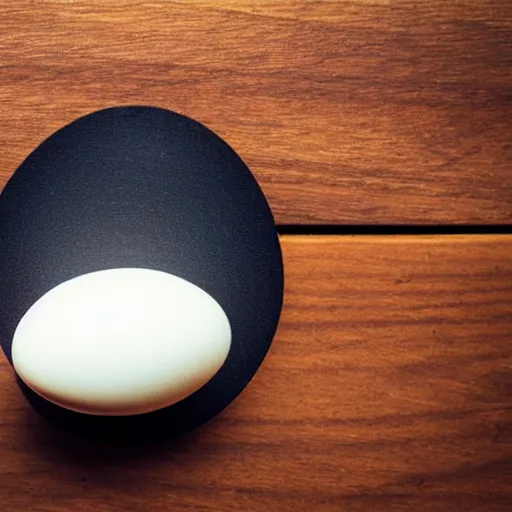 Prompt: a polaroid photograph of an egg, sitting on top a table with a burning candle. minimalistic, natural light, wood grain table top. swirling wood grain.