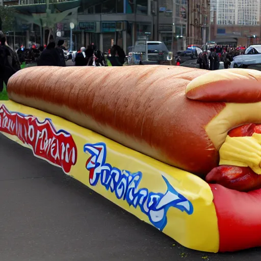 Prompt: a giant hotdog the size of a trojan horse