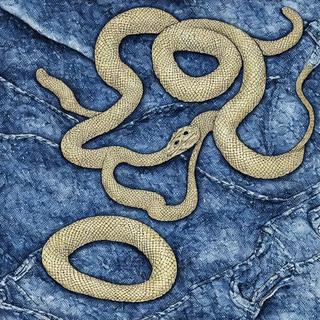 Image similar to a snake in blue jeans
