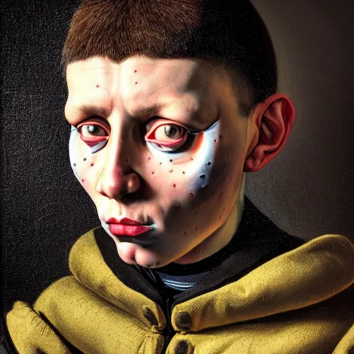 Image similar to Colour Caravaggio style Photography of Highly detailed brutal Gopnik with 1000 years perfect face and wearing detailed Ukrainian folk costume designed by Taras Shevchenko also wearing highly detailed retrofuturistic sci-fi Neural interface designed by Josan Gonzalez. Many details In style of Josan Gonzalez and Mike Winkelmann and andgreg rutkowski and alphonse muchaand and Caspar David Friedrich and Stephen Hickman and James Gurney and Hiromasa Ogura. Rendered in Blender and Octane Render volumetric natural light