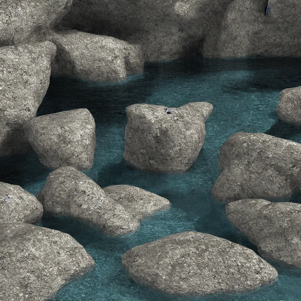 Image similar to greek island cave water reflecting on the stone, caustics, light, octane render, blender, c 4 d, maya